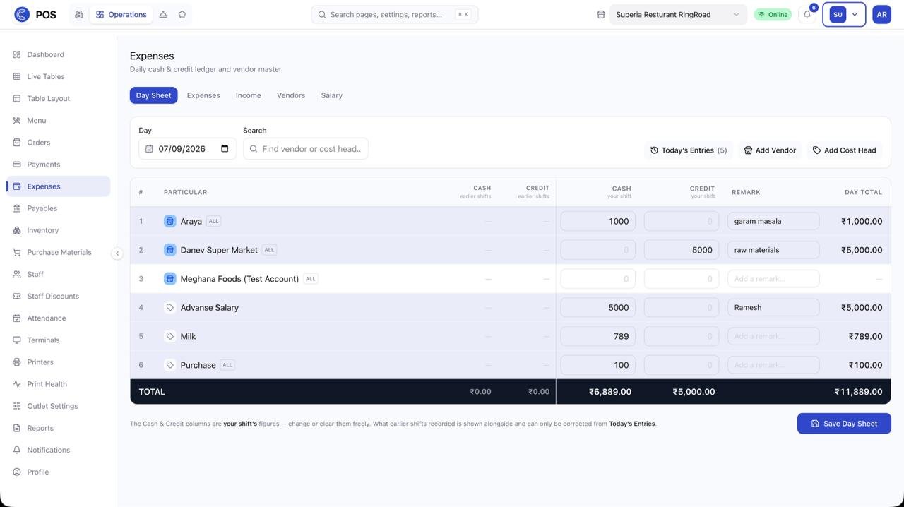 CMF POS: Log the day's expenses